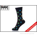 Black Cotton Colorful Robots Ladies Fashion Socks / Female